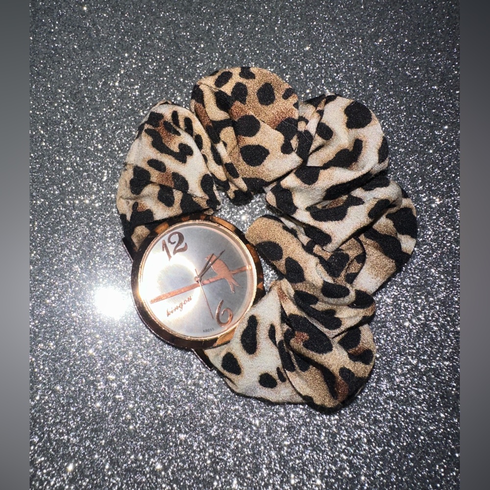 Women’s leopard print scrunchie watch
